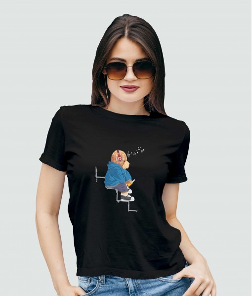 Дамска тениска с щампа Мечета Enjoy the music bear